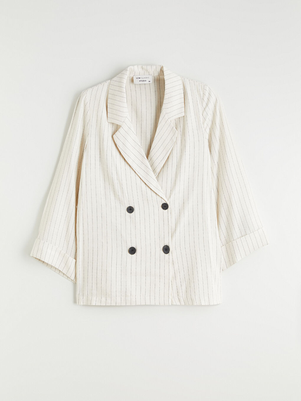 Striped Linen Blend Women's Blazer Jacket-12