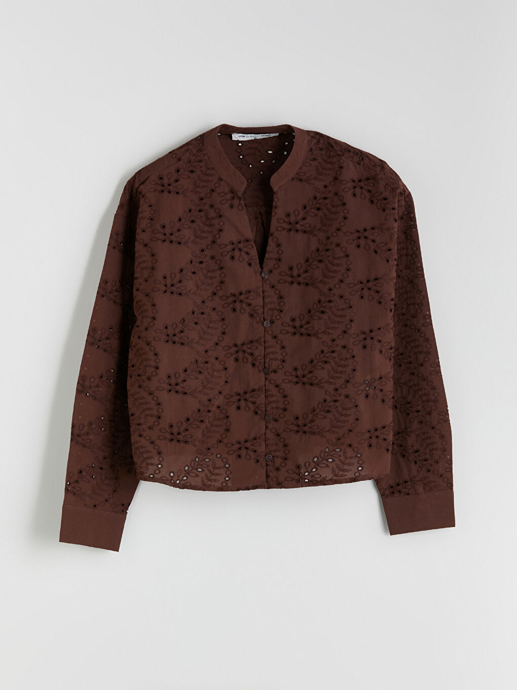 Notch Neck Hole-Knitted Broderie Women's Shirt-4