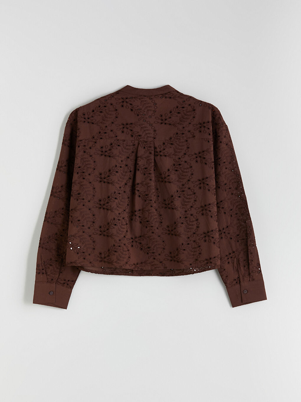 Notch Neck Hole-Knitted Broderie Women's Shirt-5