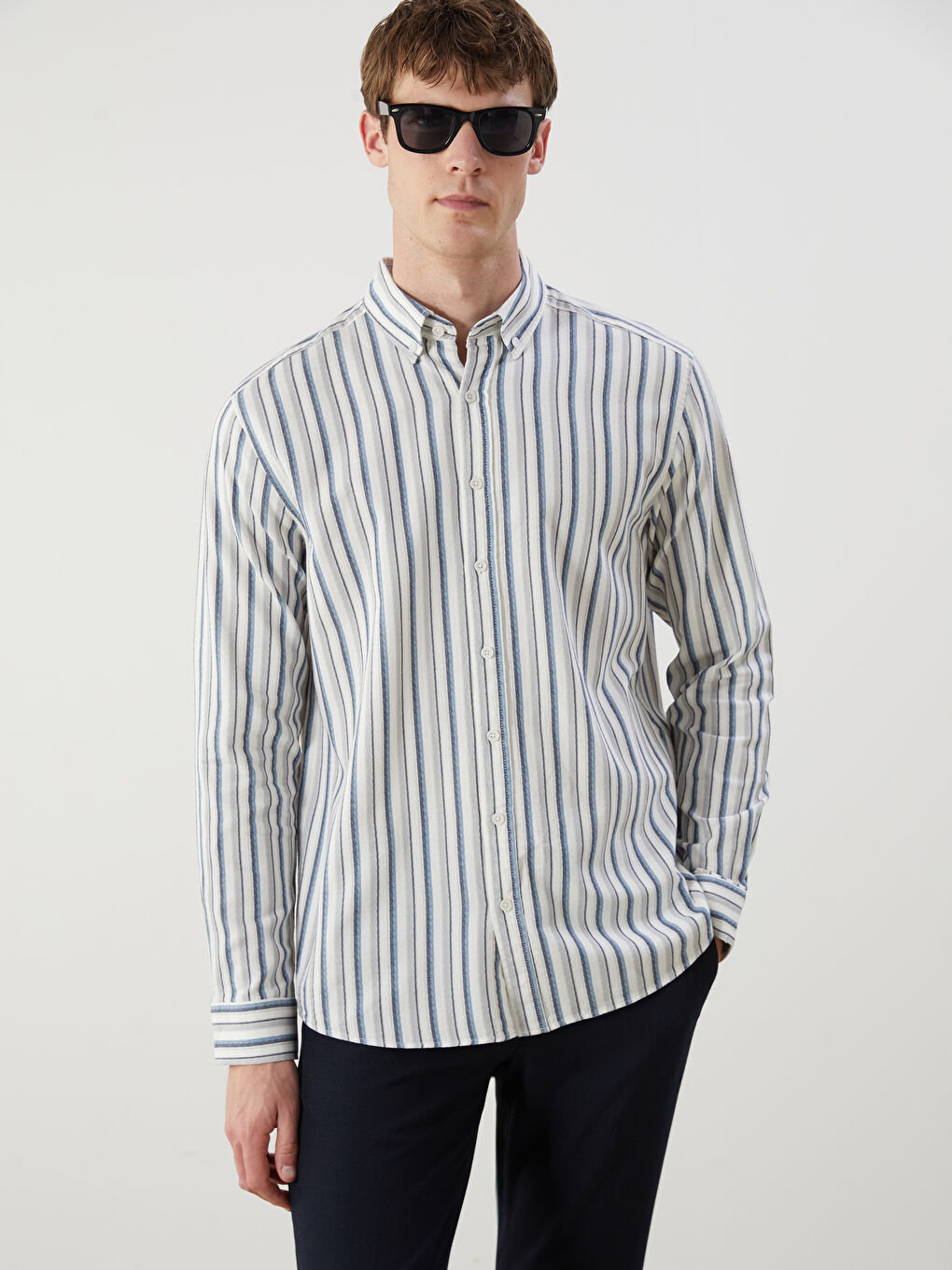 Regular Fit Long Sleeve Striped Men's Shirt -S5QB53Z8-LEN
