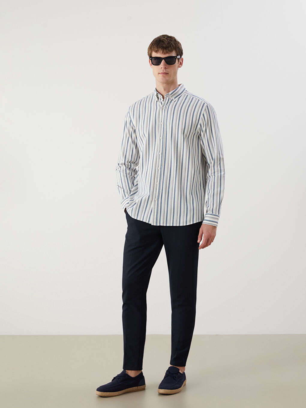 Regular Fit Long Sleeve Striped Men's Shirt -S5QB53Z8-LEN