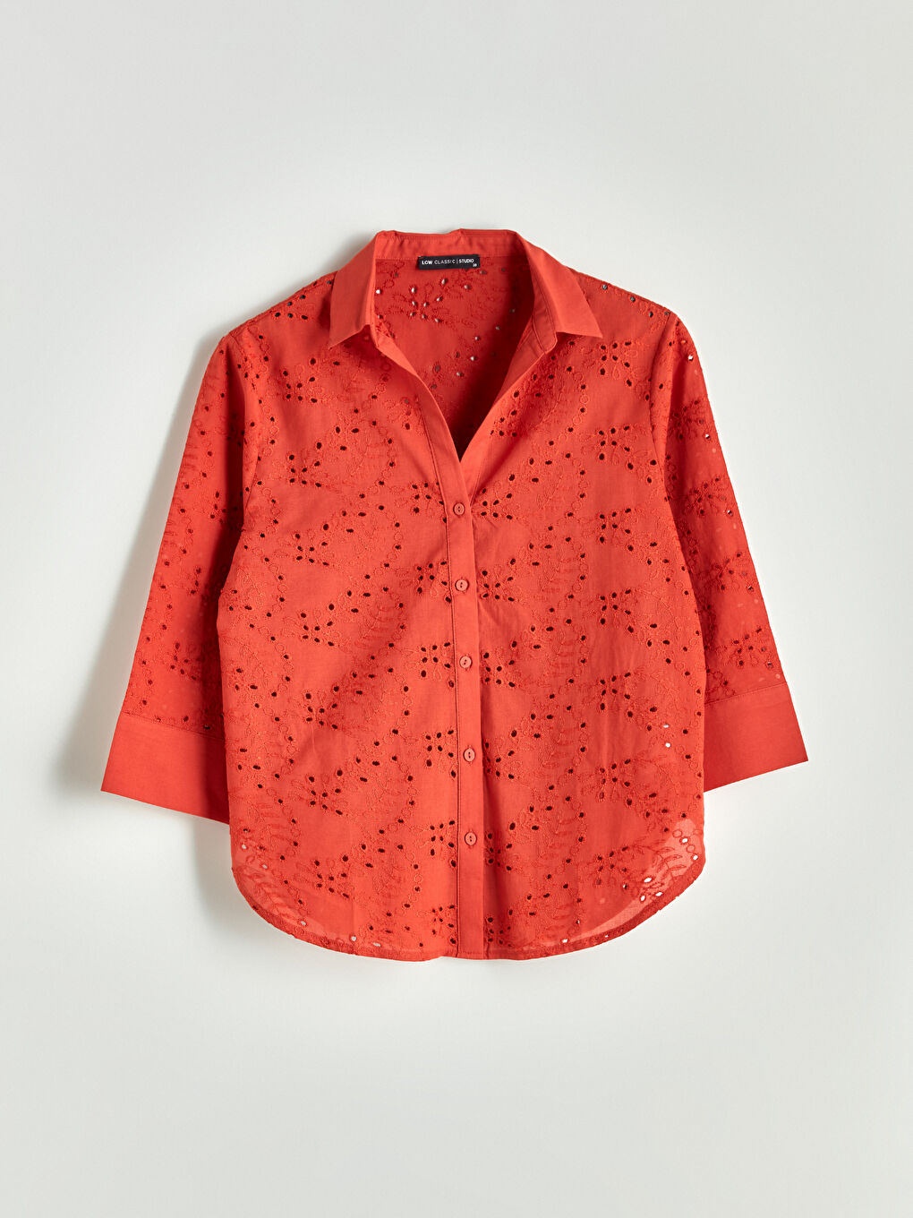 Turuncu Ajurlu Brode Kadın Gömlek-4