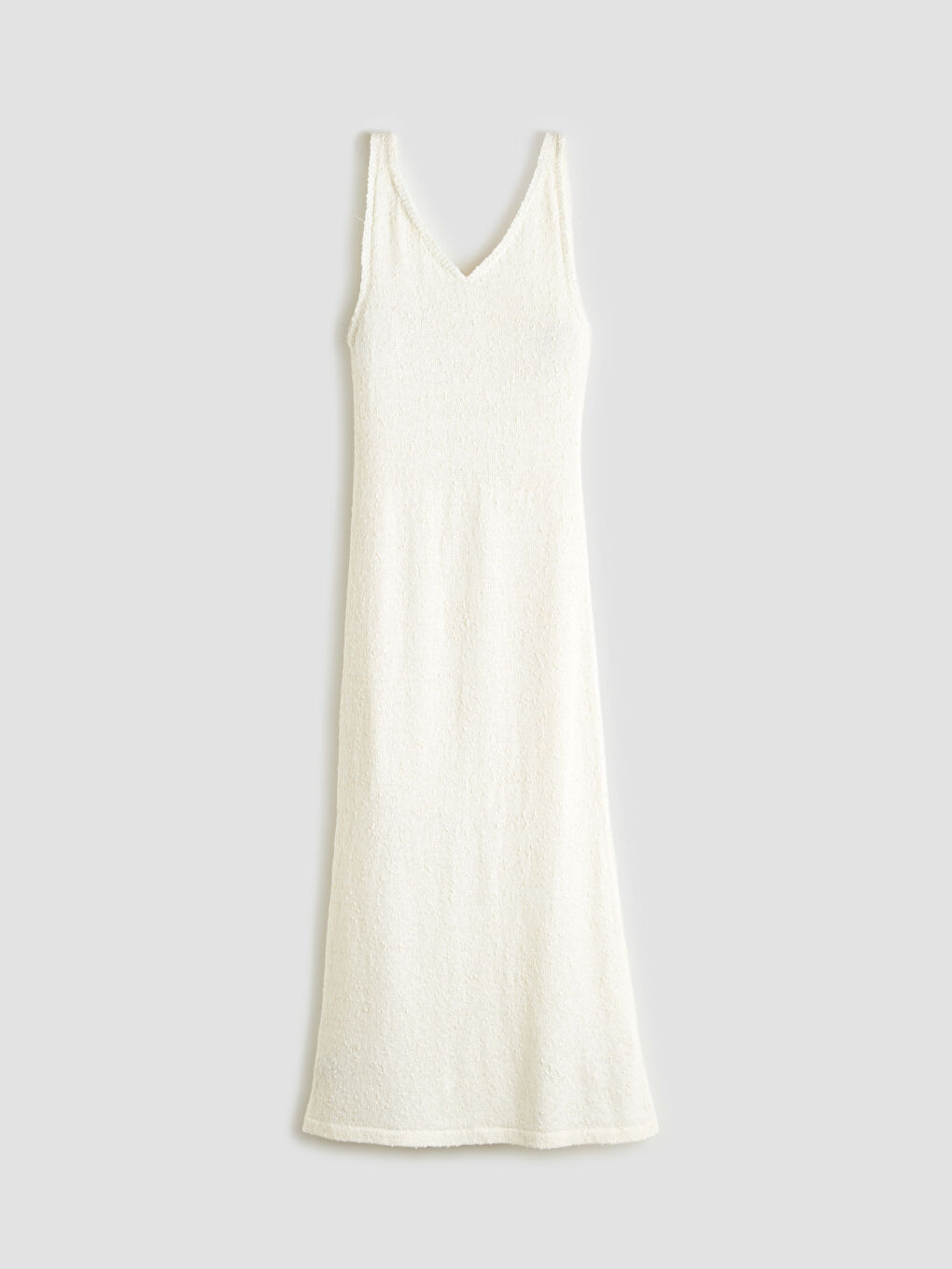 Ekru V Yaka Dokulu Triko Elbise-4