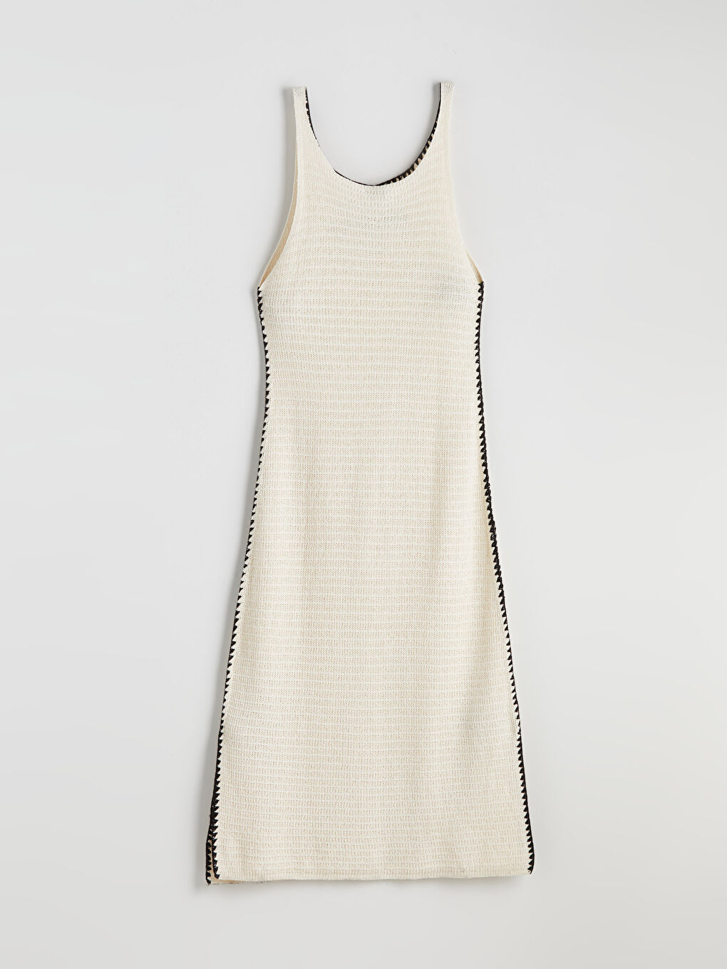 Ekru U Yaka Ajurlu Triko Elbise-5