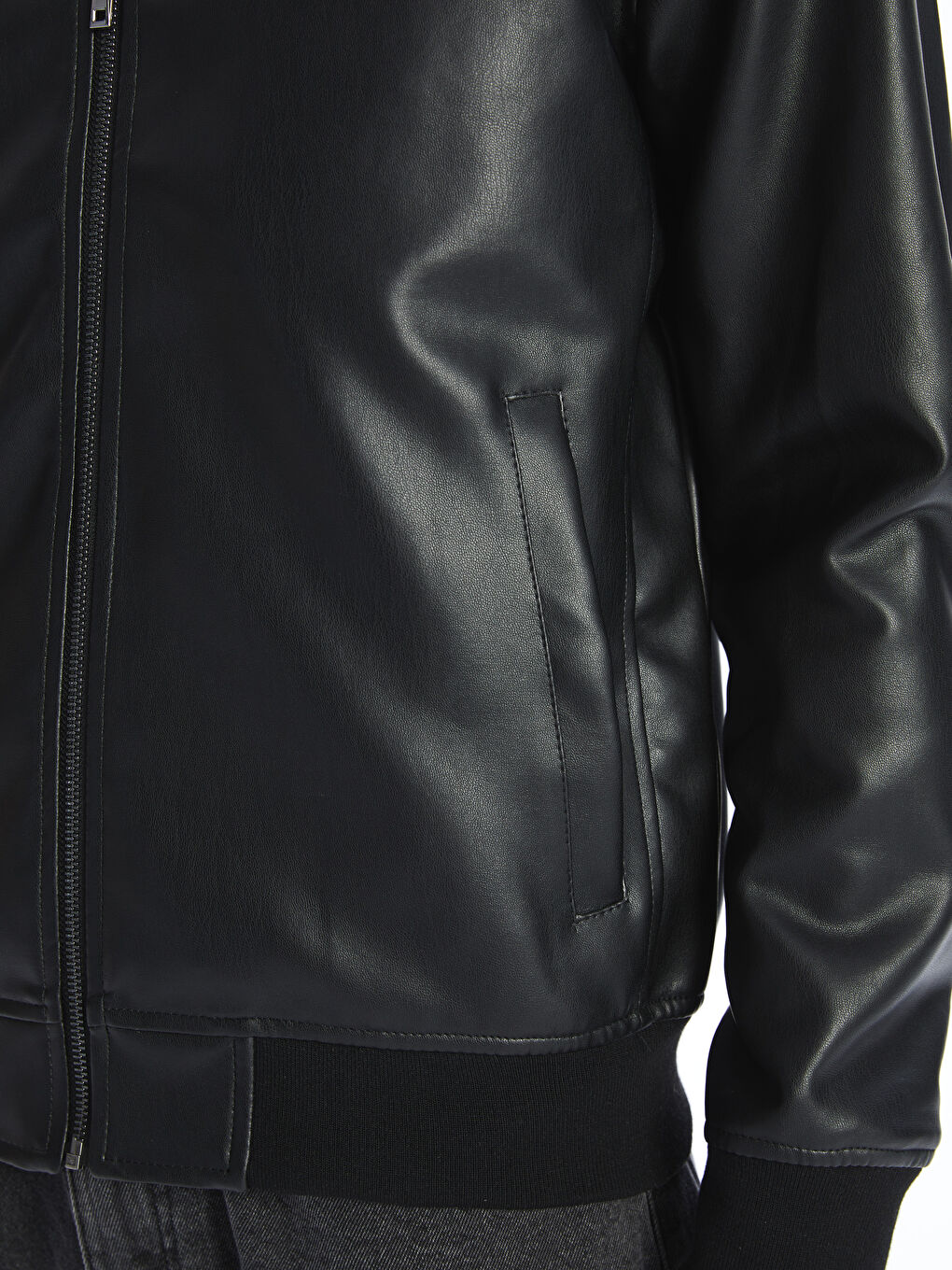 معطف جلد صناعي كلية عادي رجال-5