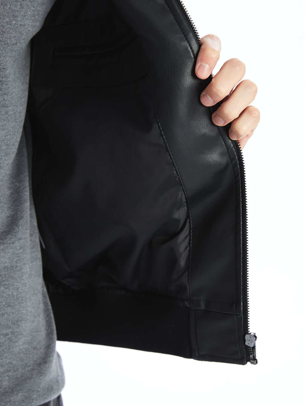 معطف جلد صناعي كلية عادي رجال-7