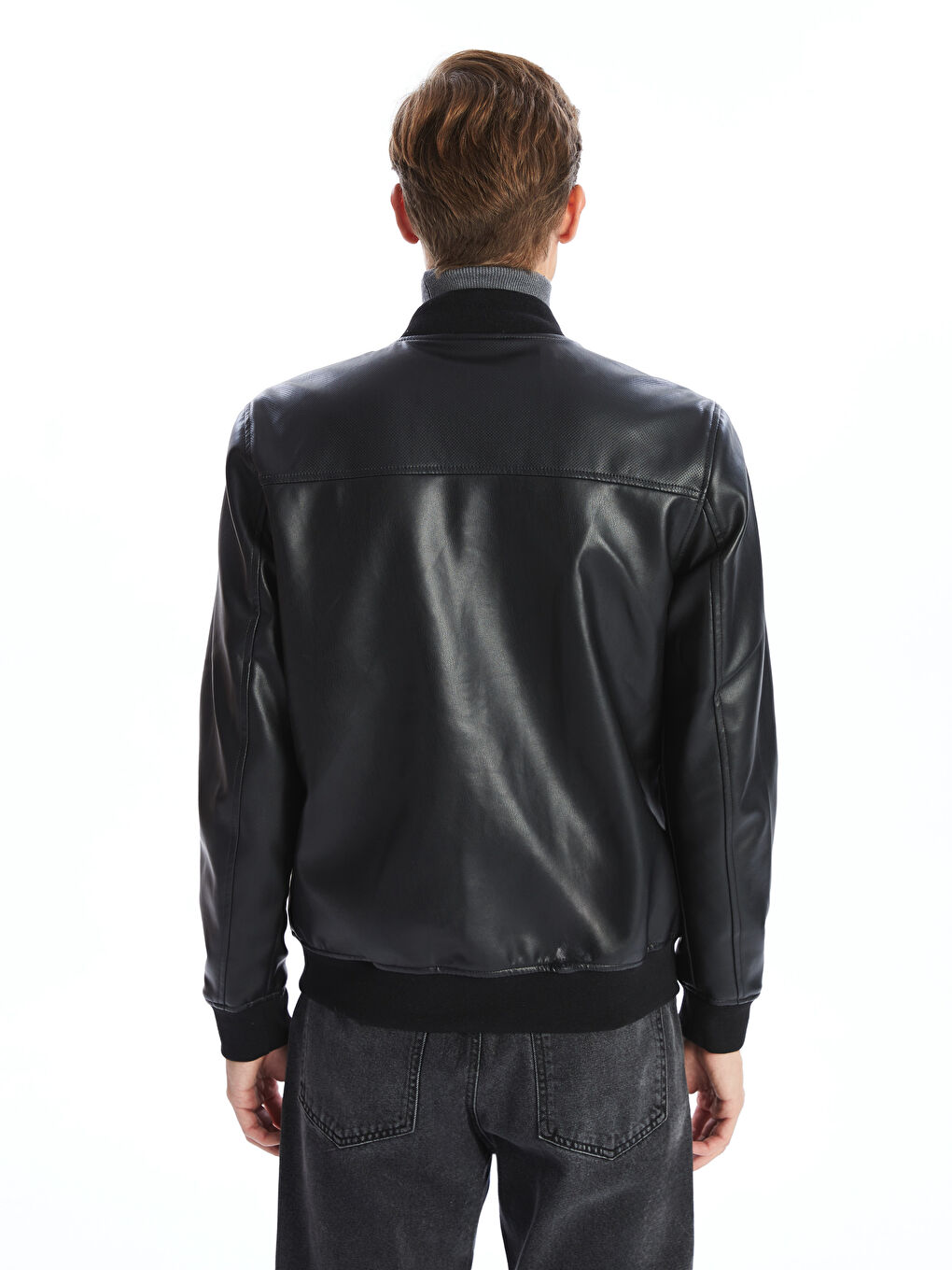 معطف جلد صناعي كلية عادي رجال-9