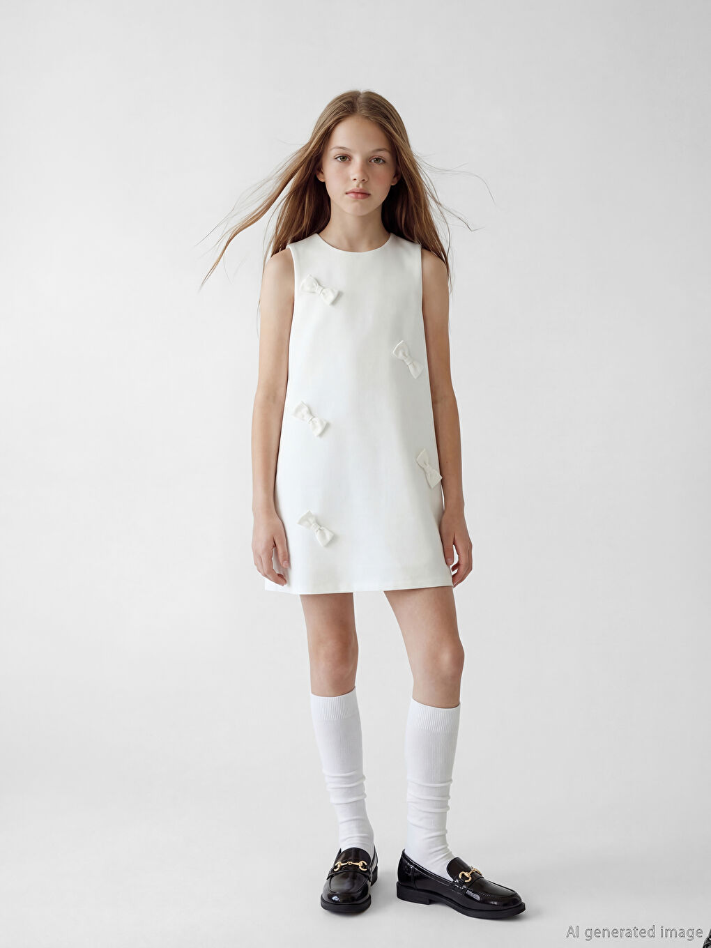 Bow Detailed Girls' Dress