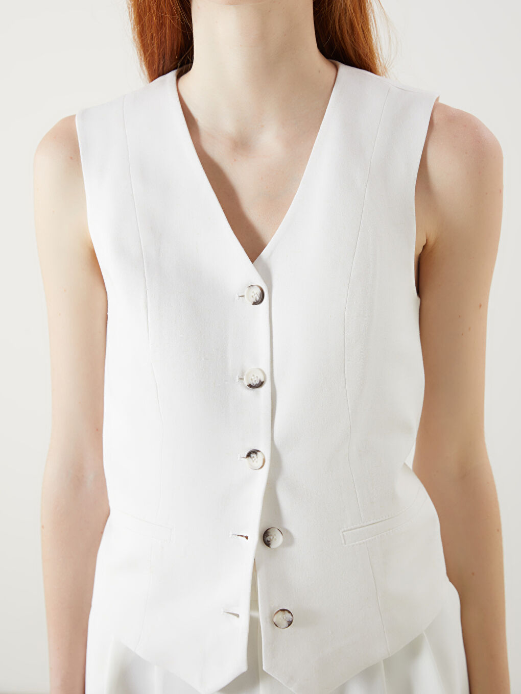 XSIDE V-Neck Linen Blend Women's Classic Waistcoat -S5QB88Z8-Q6K