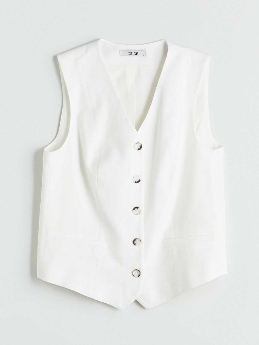 XSIDE V-Neck Linen Blend Women's Classic Waistcoat -S5QB88Z8-Q6K