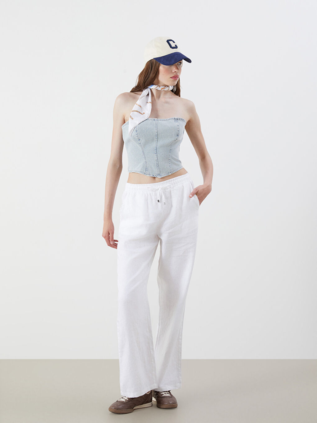 Mavi Straplez Yaka Jean Crop-1