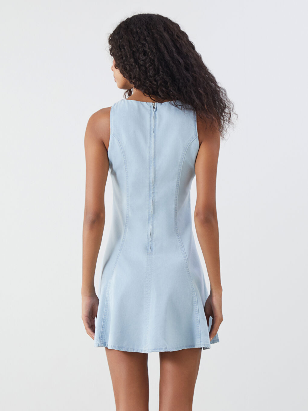 Mavi Bisiklet Yaka Peplum Mini Jean Elbise-3