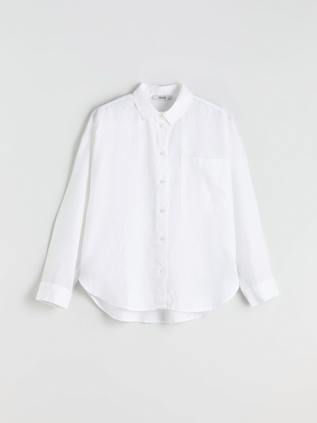 Beyaz %100 Keten Oversize Kadın Gömlek-8