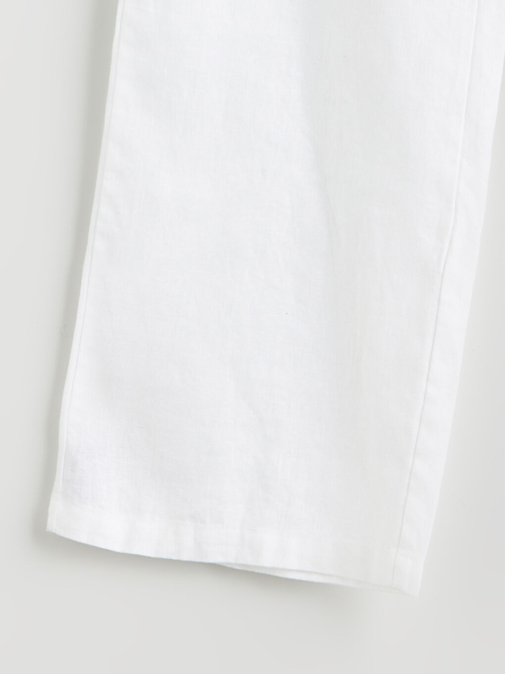 Beyaz Beli Lastikli %100 Keten Kadın Pantolon-5