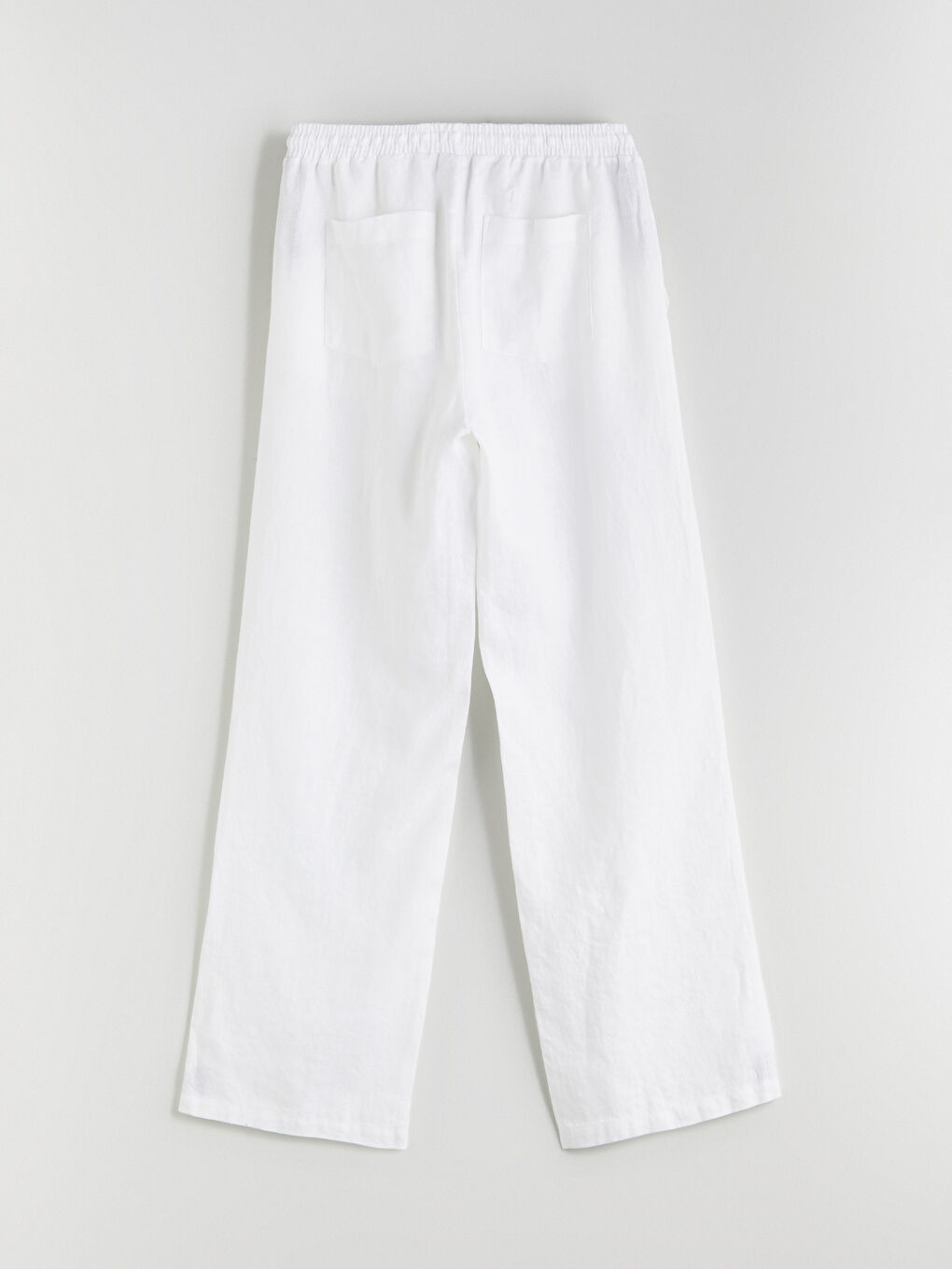 Beyaz Beli Lastikli %100 Keten Kadın Pantolon-6