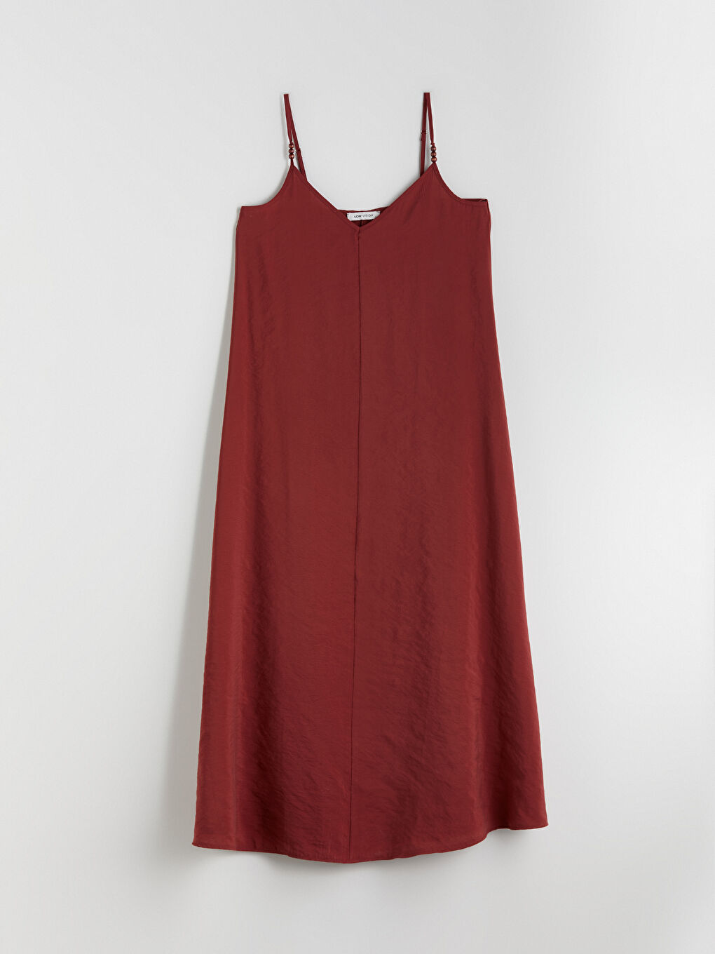 Bordo V Yaka Askılı A Kesim Modal Karışımlı Elbise-4