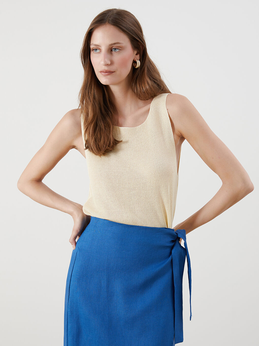 Crew Neck Women's Knitwear Tank Top -S5QC13Z8-CT1