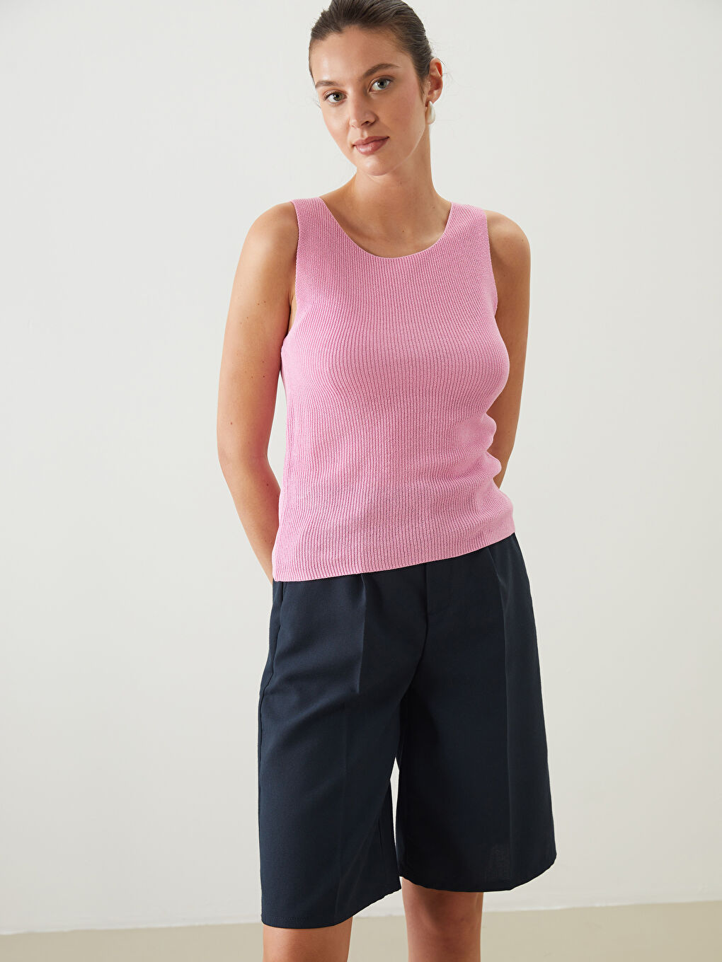 Crew Neck Women's Knitwear Tank Top -S5QC13Z8-CVR
