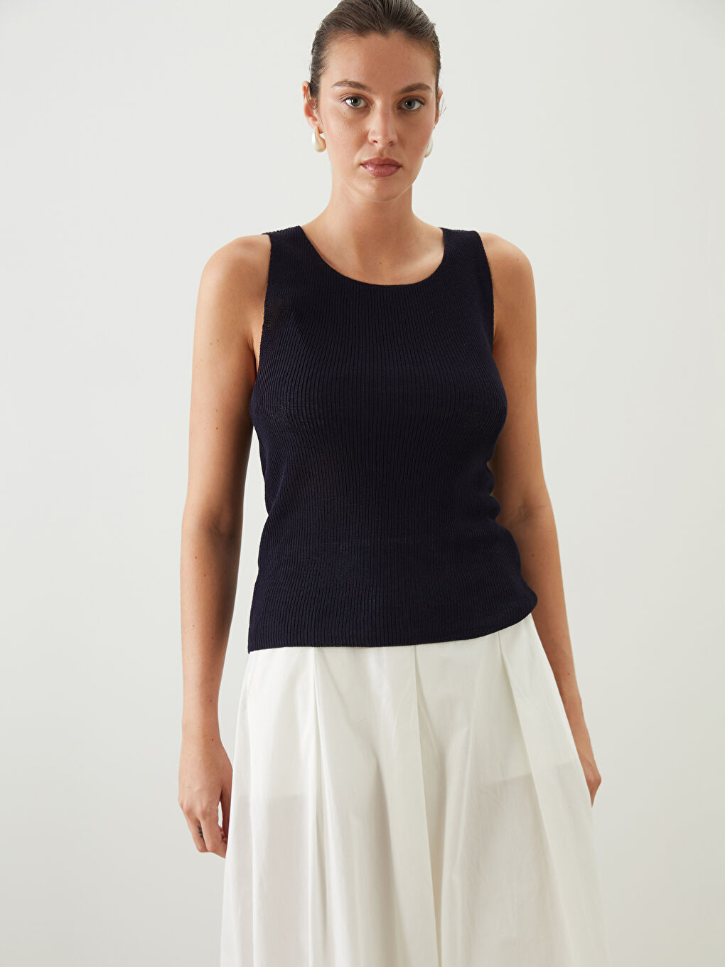 Crew Neck Women's Knitwear Tank Top -S5QC13Z8-E1J