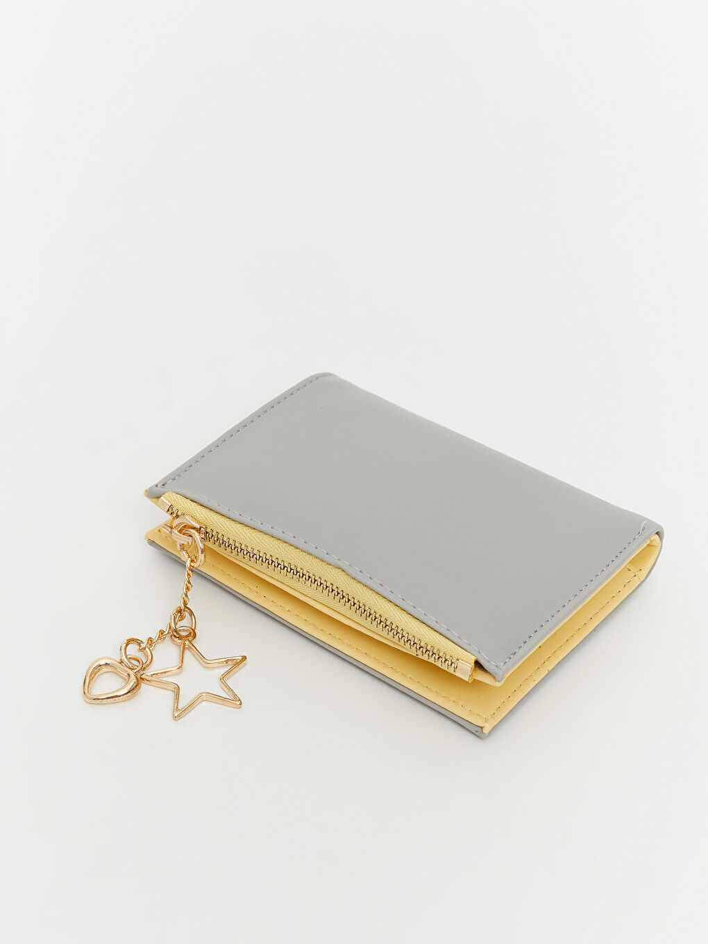 Gri Deri Görünümlü Kadın Cüzdan-1