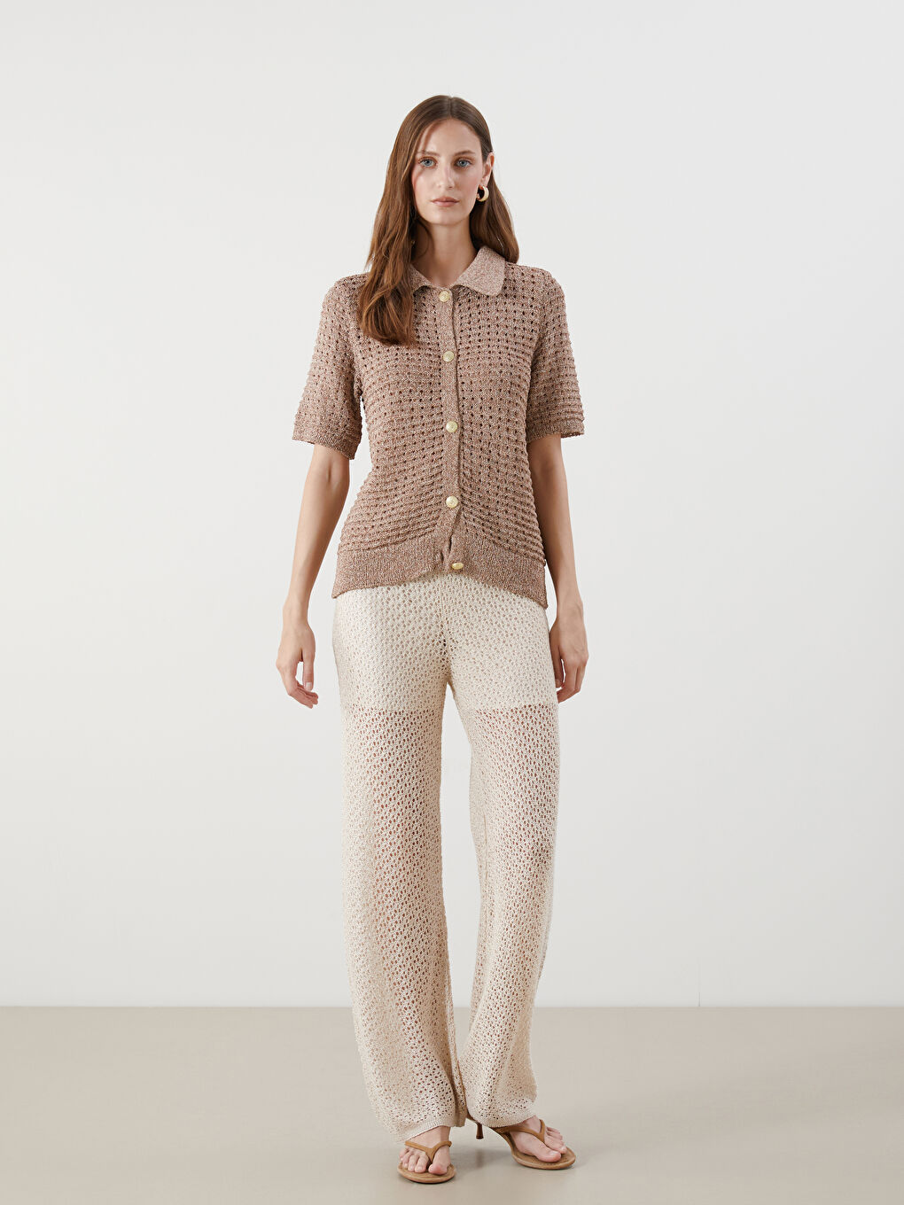 Elasticated Waist Hole-Knitted Women's Trousers -S5QC25Z8-CR8