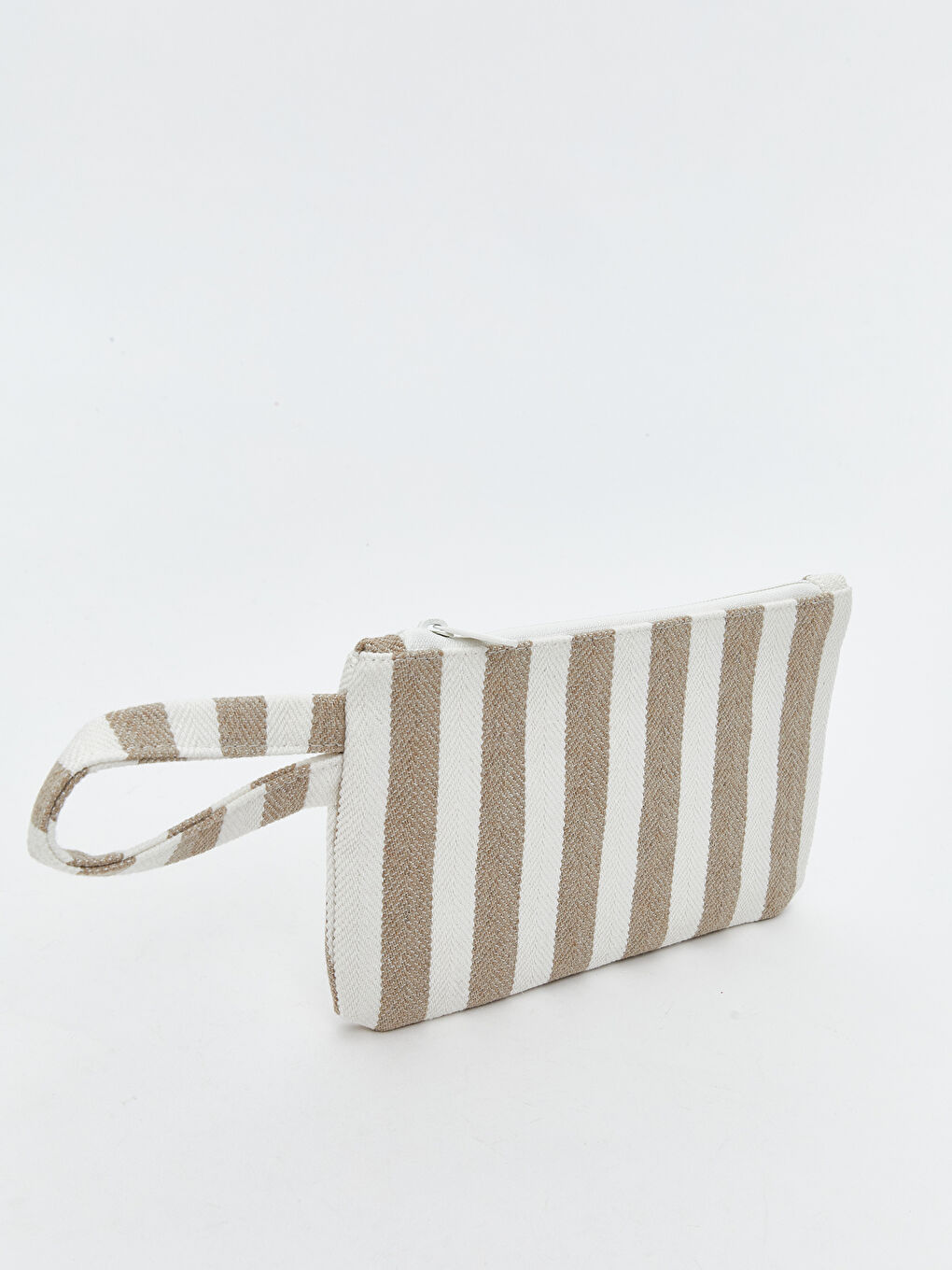 Bej Çizgili Keten Portföy Çanta-1