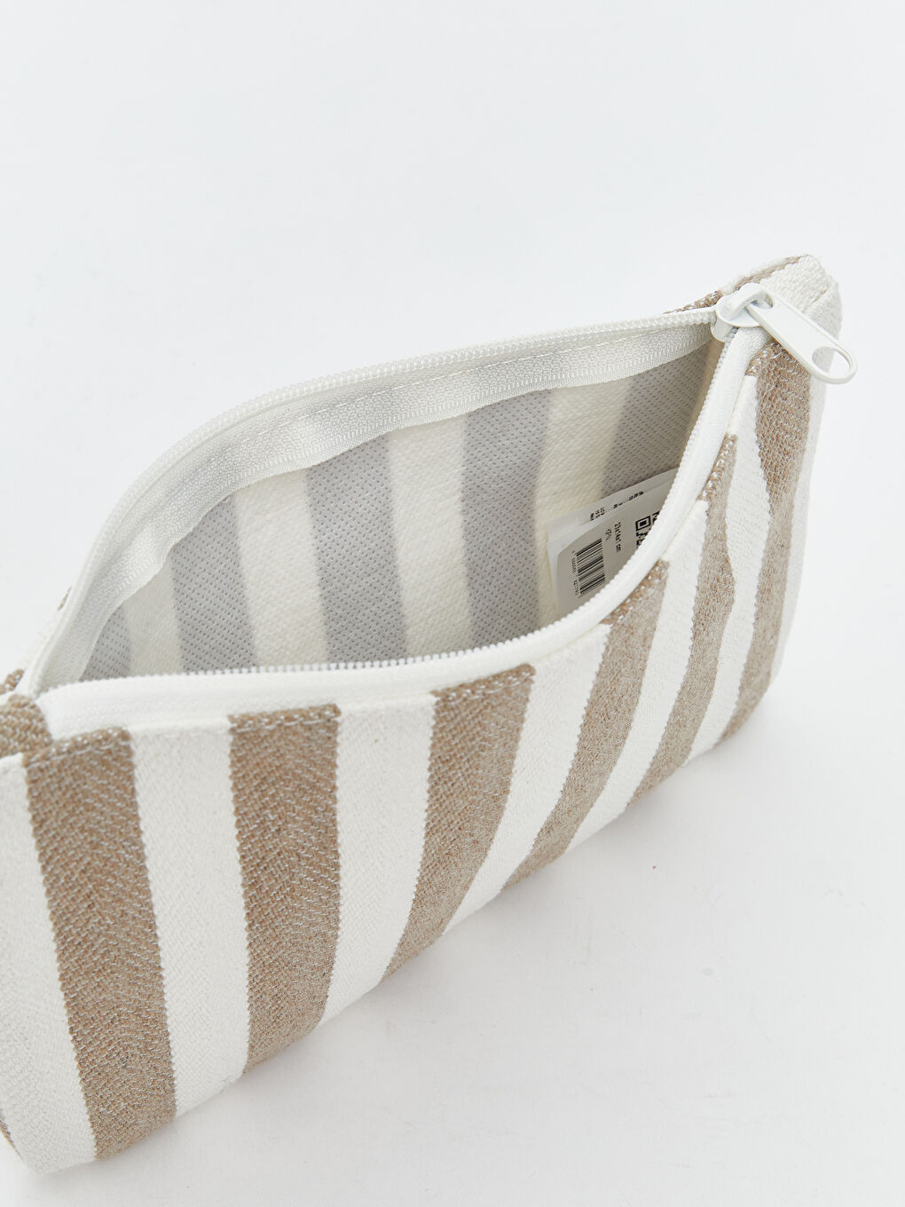 Bej Çizgili Keten Portföy Çanta-2