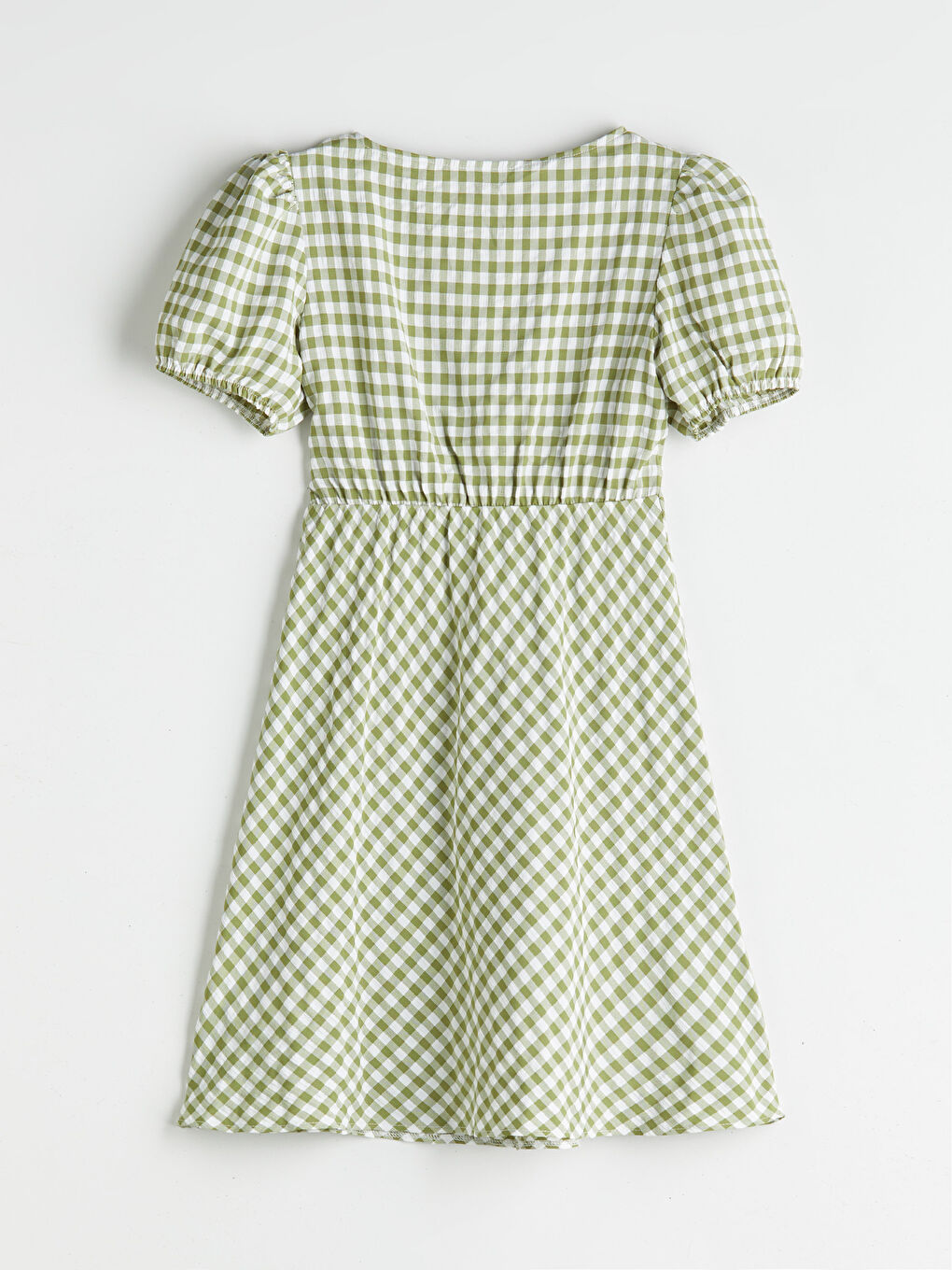 Balloon Sleeve Plaid Fitted Waist Mini Dress-5