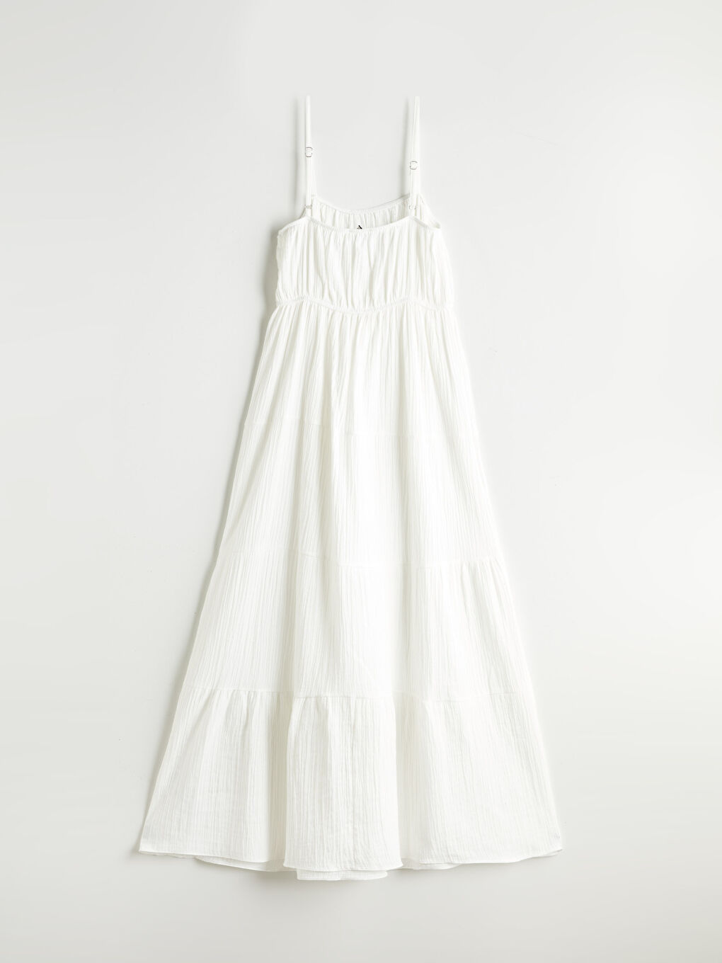 Ekru U Yaka Büzgülü A Kesim Müslin Elbise-5