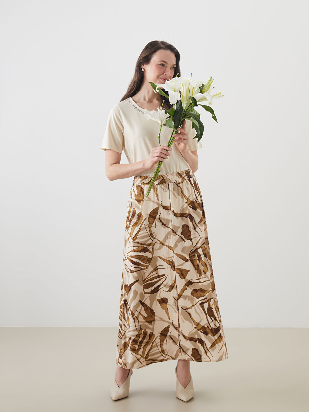 Elasticated Waist Patterned A-Line Skirt -S5QC67Z8-LQB