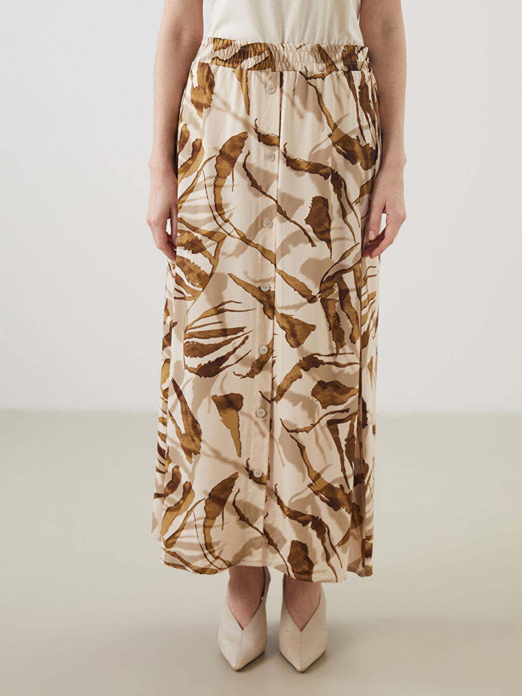 Elasticated Waist Patterned A-Line Skirt -S5QC67Z8-LQB
