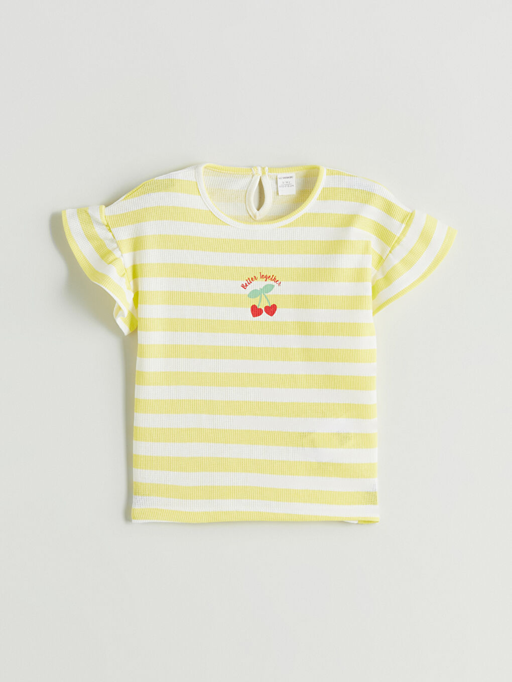 Sarı Bisiklet Yaka Baskılı Kız Çocuk Tişört