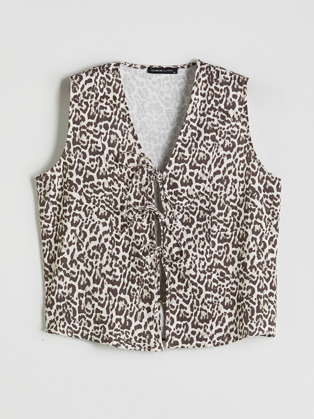 Kahverengi V Yaka Leopar Desenli Bluz-4