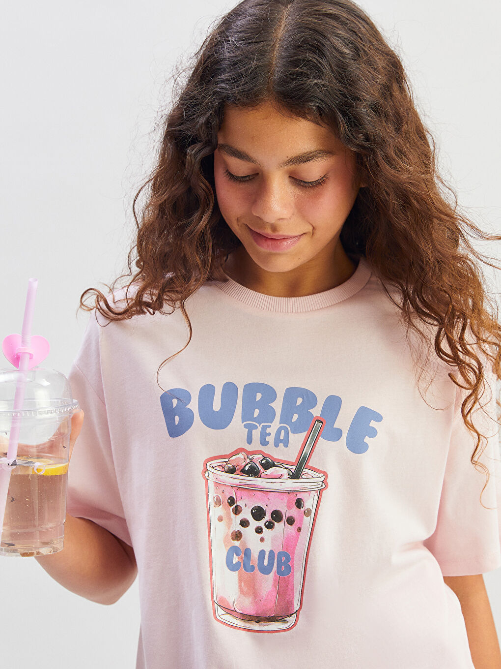 Pembe Bisiklet Yaka Kız Çocuk Tişört