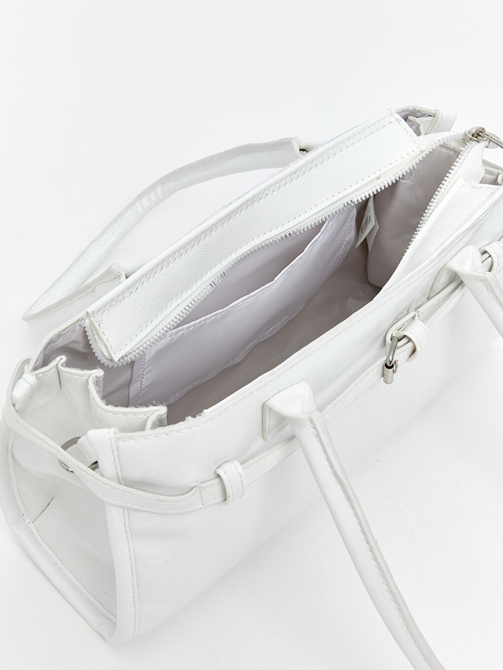 Beyaz Deri Görünümlü Kadın Baget Çanta-2