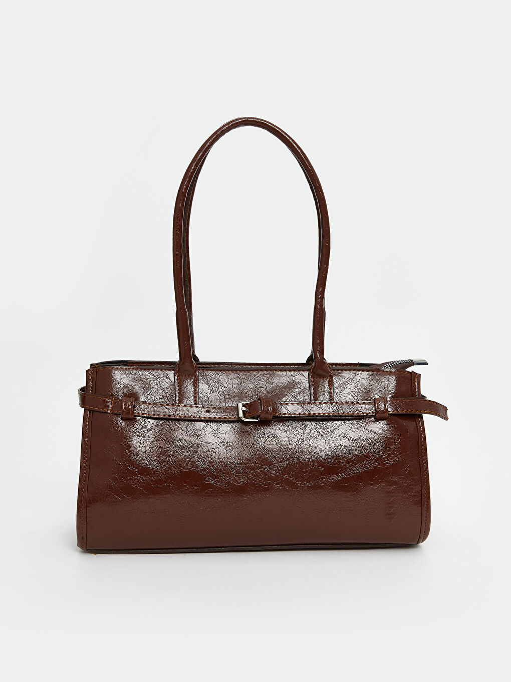 Kahverengi Deri Görünümlü Kadın Baget Çanta