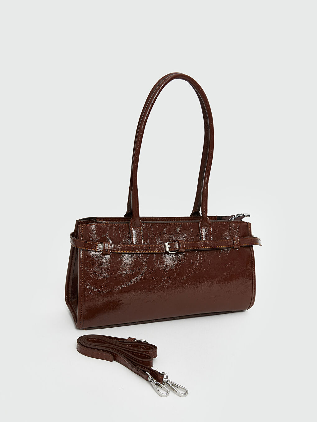 Kahverengi Deri Görünümlü Kadın Baget Çanta-1