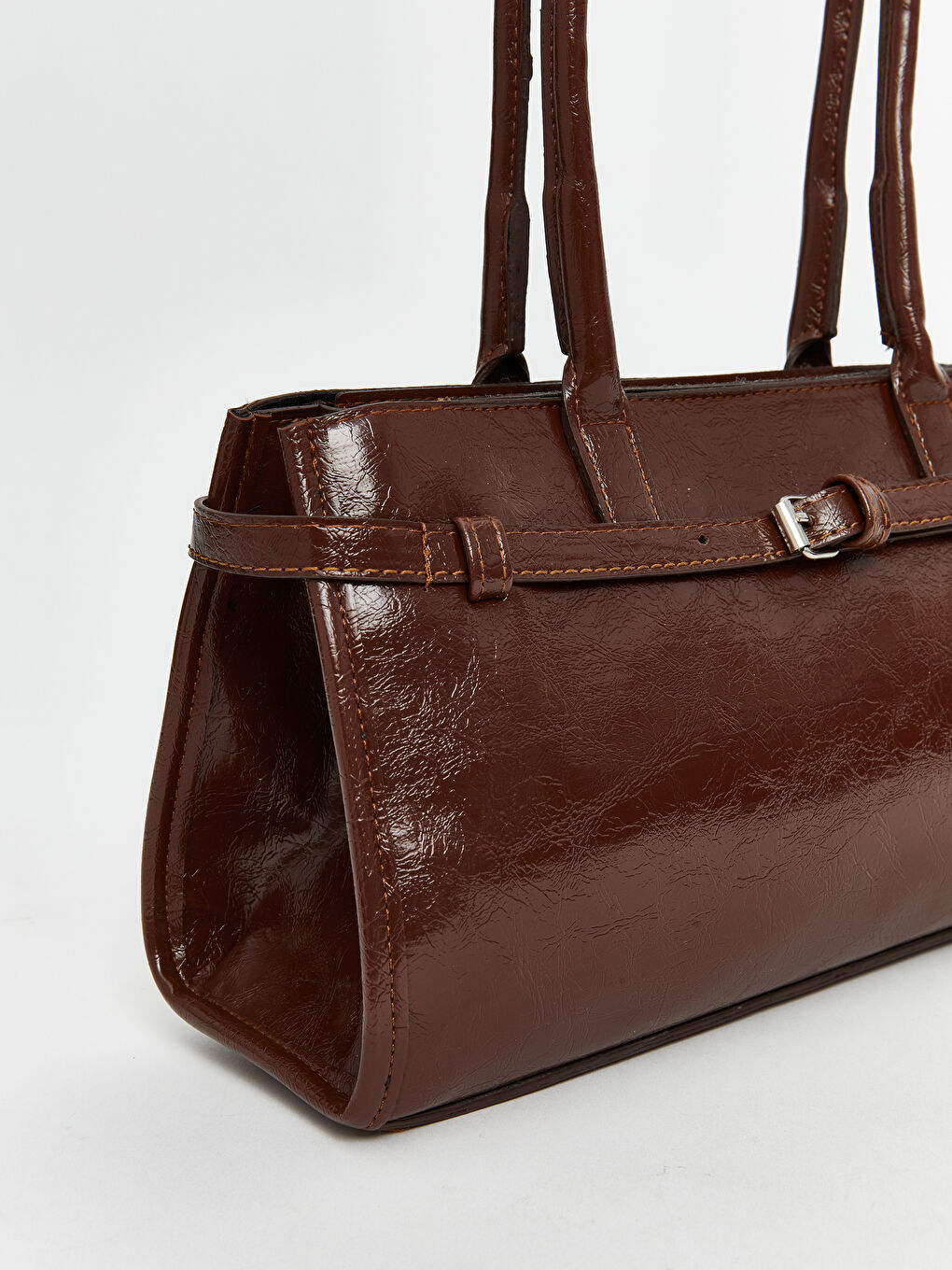 Kahverengi Deri Görünümlü Kadın Baget Çanta-2