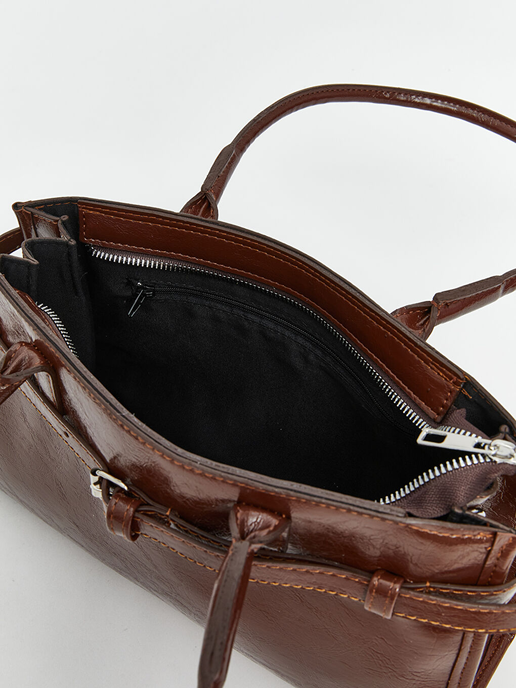 Kahverengi Deri Görünümlü Kadın Baget Çanta-3