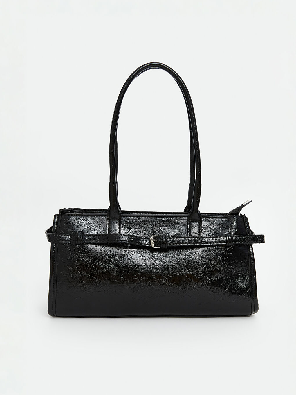 Siyah Deri Görünümlü Kadın Baget Çanta-2