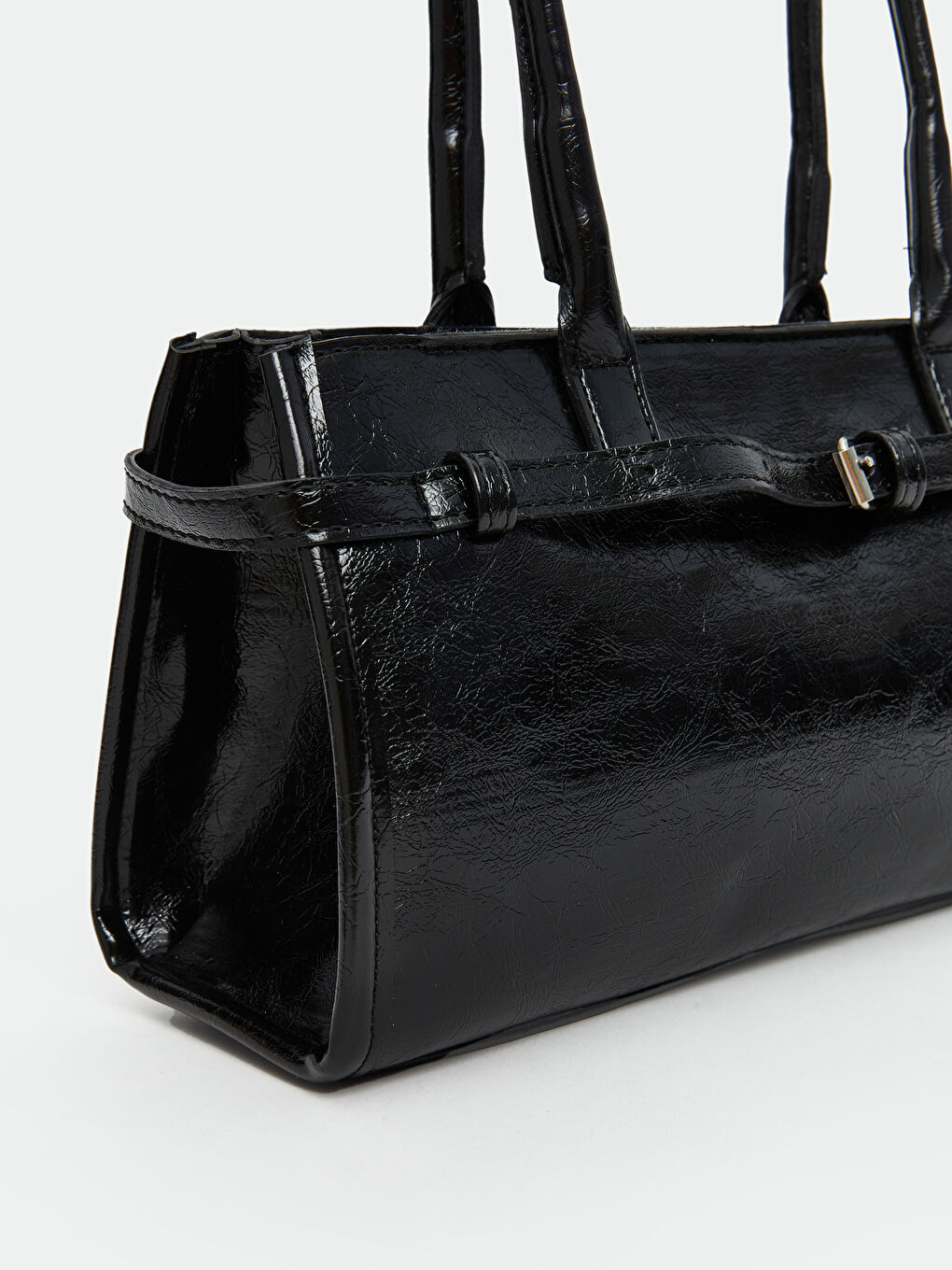 Siyah Deri Görünümlü Kadın Baget Çanta-4