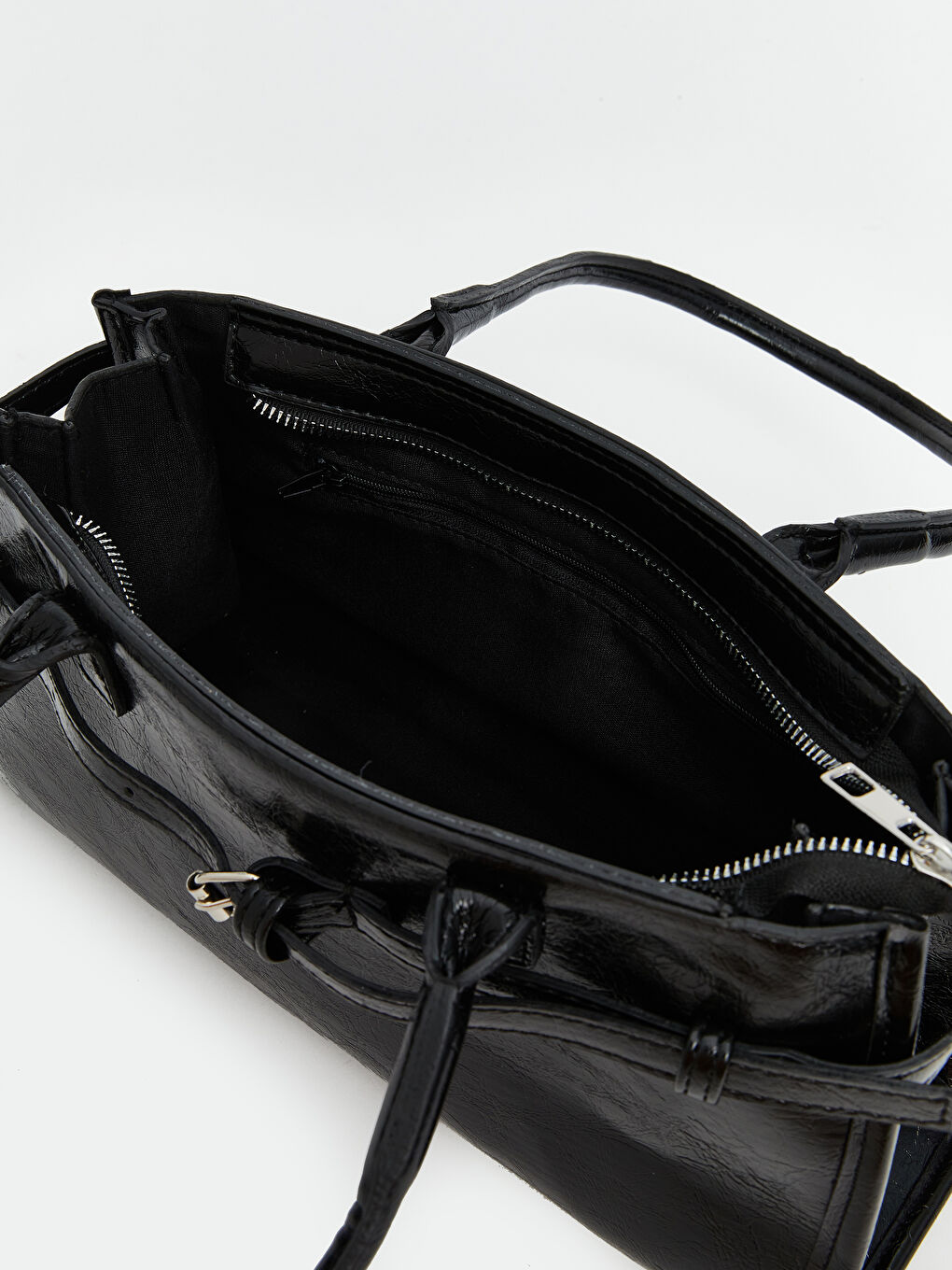 Siyah Deri Görünümlü Kadın Baget Çanta-5