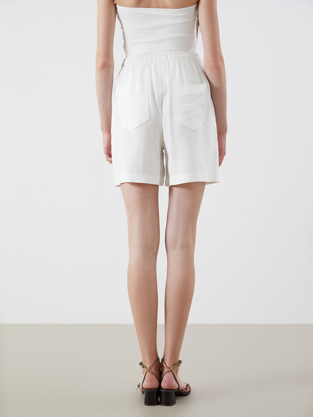 Plain Linen Blend Women's Shorts with Elastic Waist -S5QD45Z8-Q6K