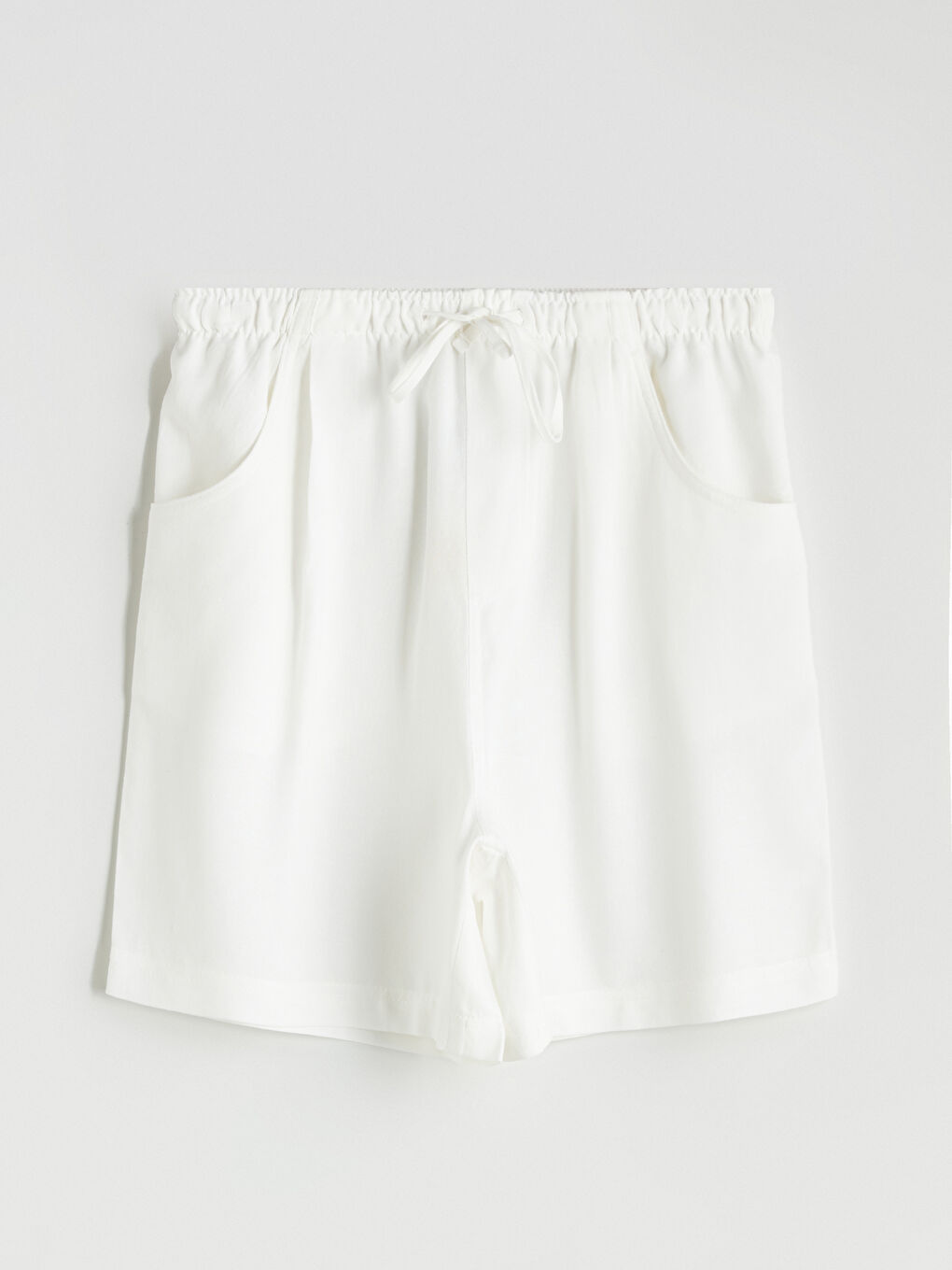Plain Linen Blend Women's Shorts with Elastic Waist -S5QD45Z8-Q6K