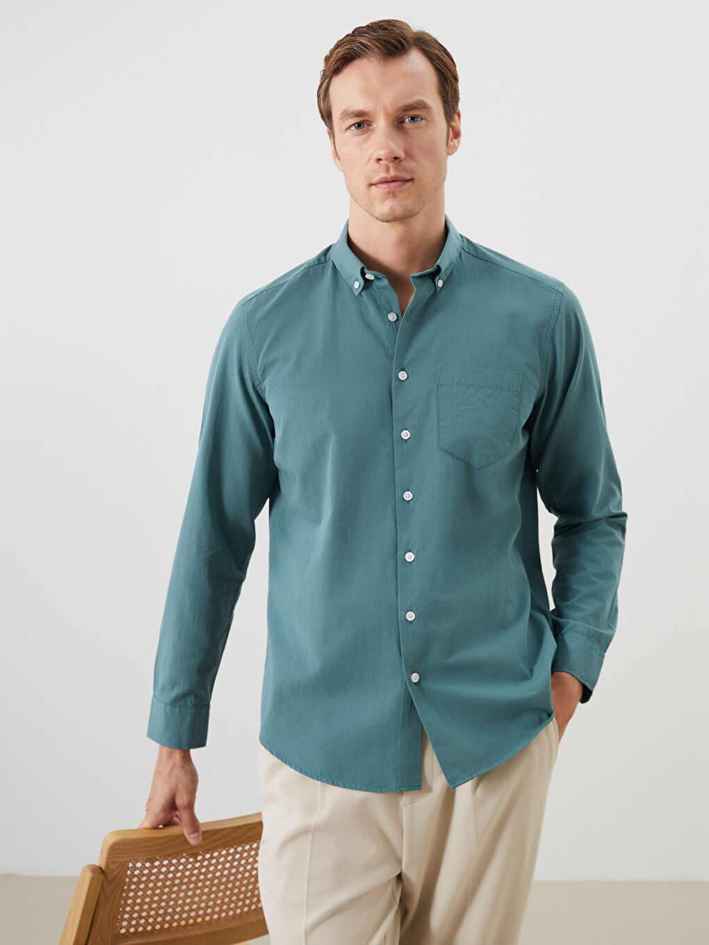 LCWAIKIKI Classic Regular Fit Long Sleeve Poplin Men's Shirt -S5QD47Z8-H9W