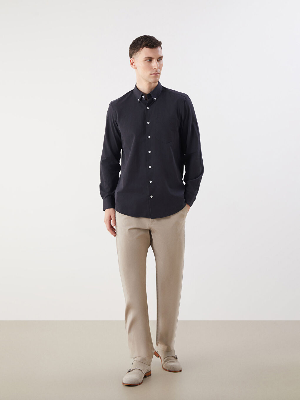 LCWAIKIKI Classic Regular Fit Long Sleeve Poplin Men's Shirt -S5QD47Z8-HGG