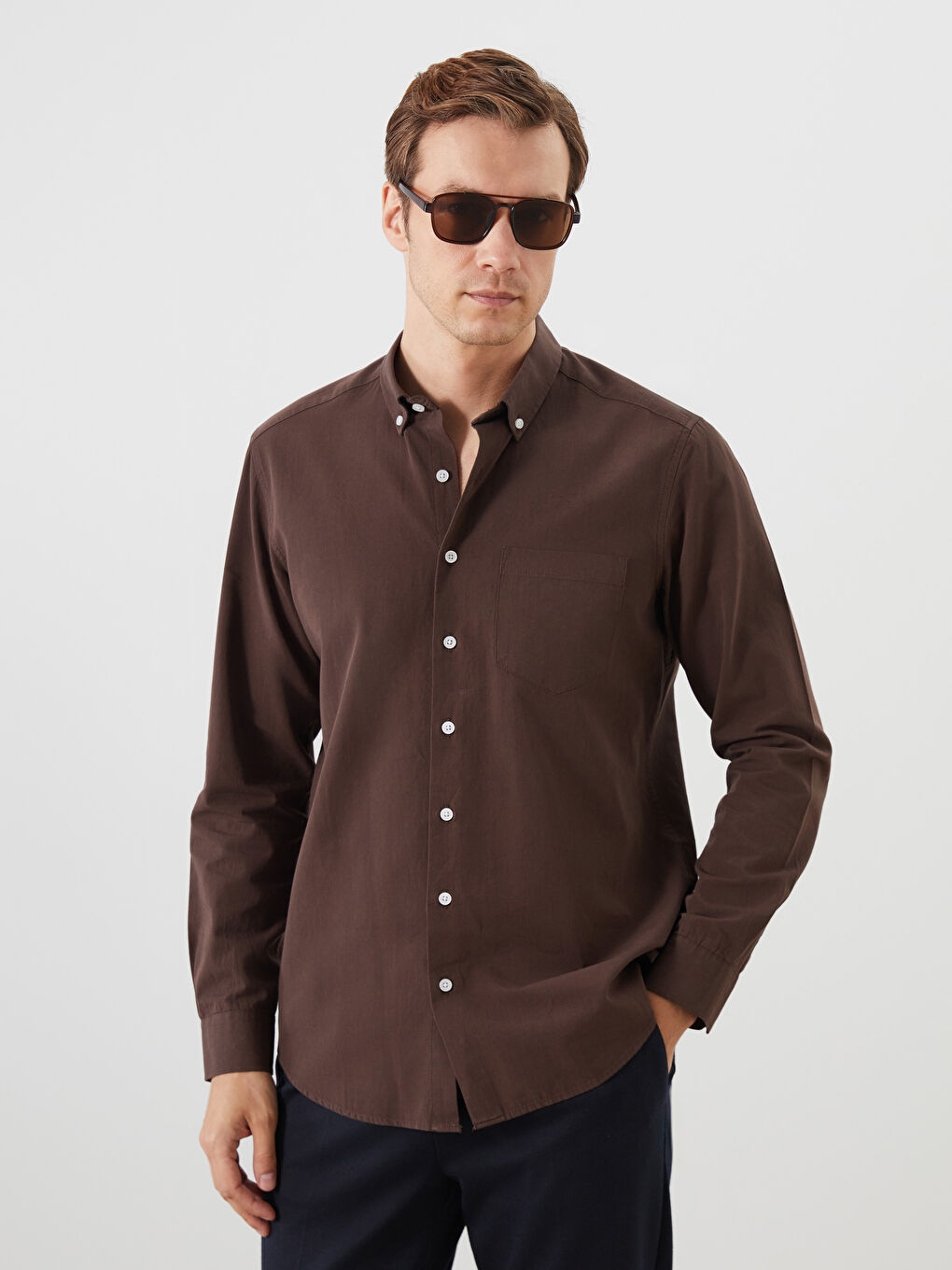 LCWAIKIKI Classic Regular Fit Long Sleeve Poplin Men's Shirt -S5QD47Z8-HSK