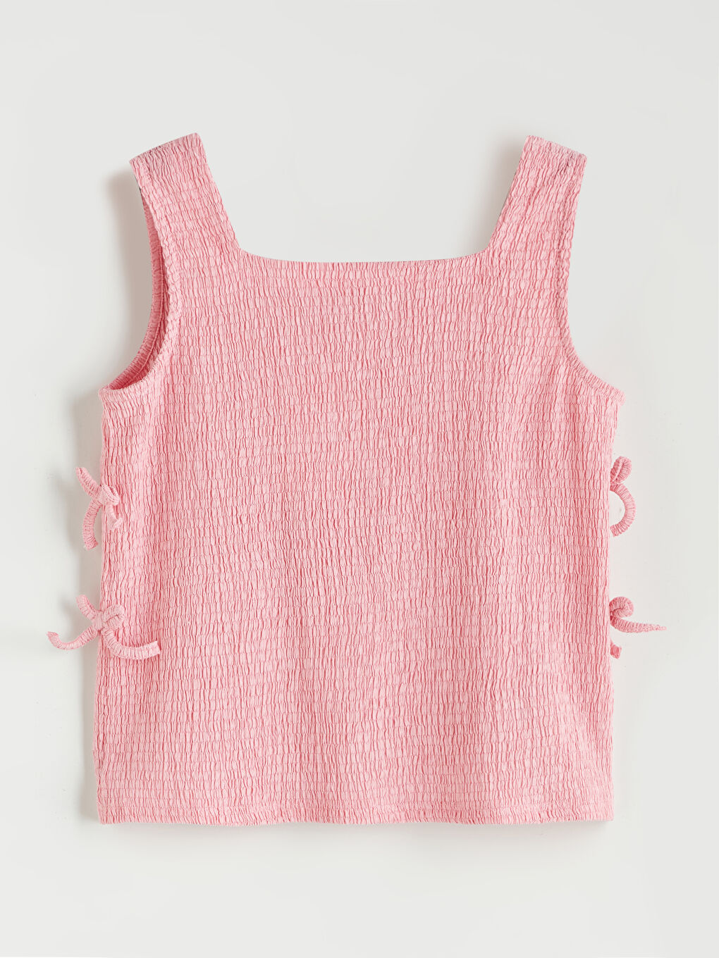 Pembe Kare Yaka Fiyonk Detaylı Kız Çocuk Bluz-1