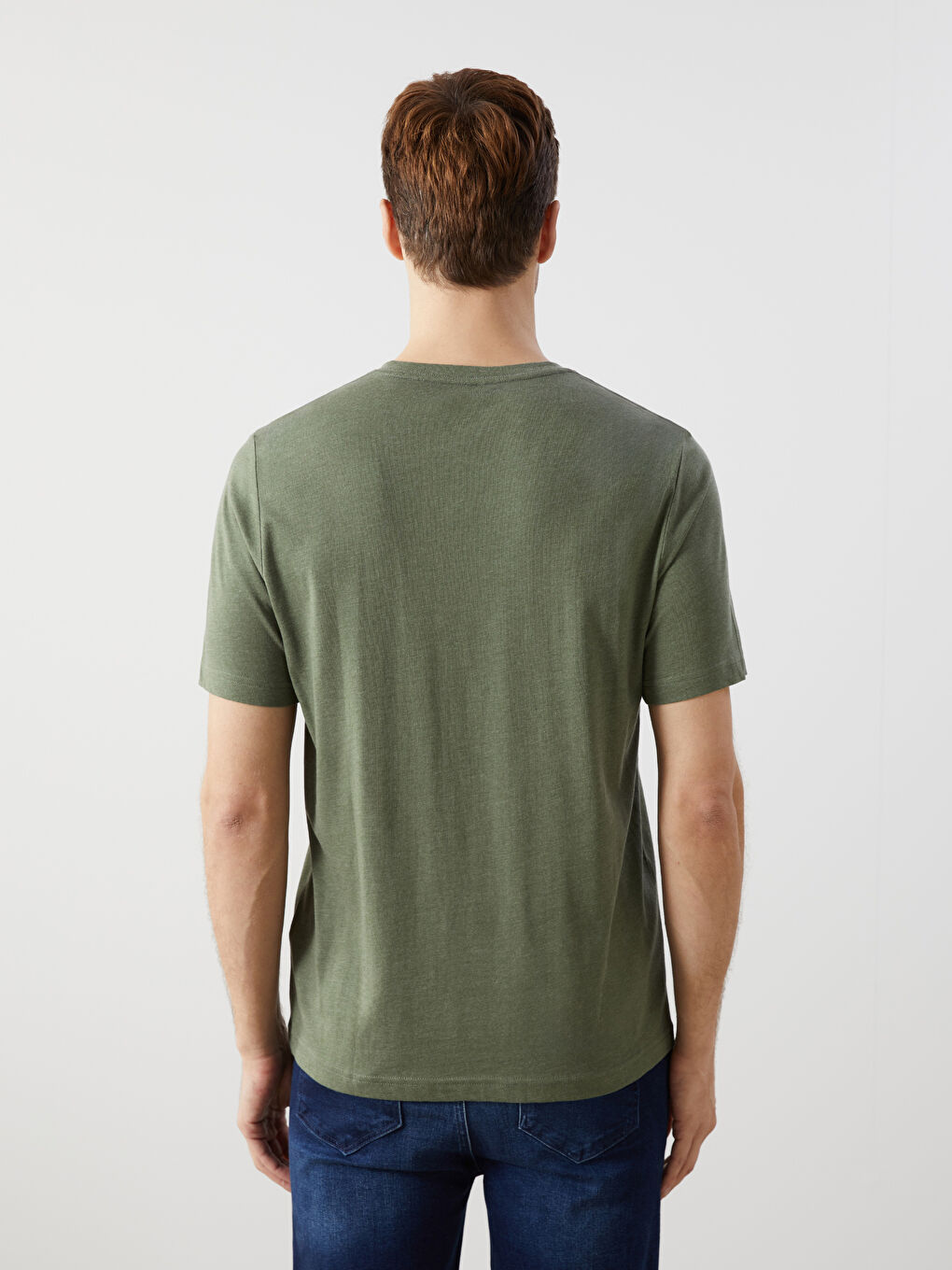 Ерлерге арналған v жағалы қысқа жең трикотаж футболка-7