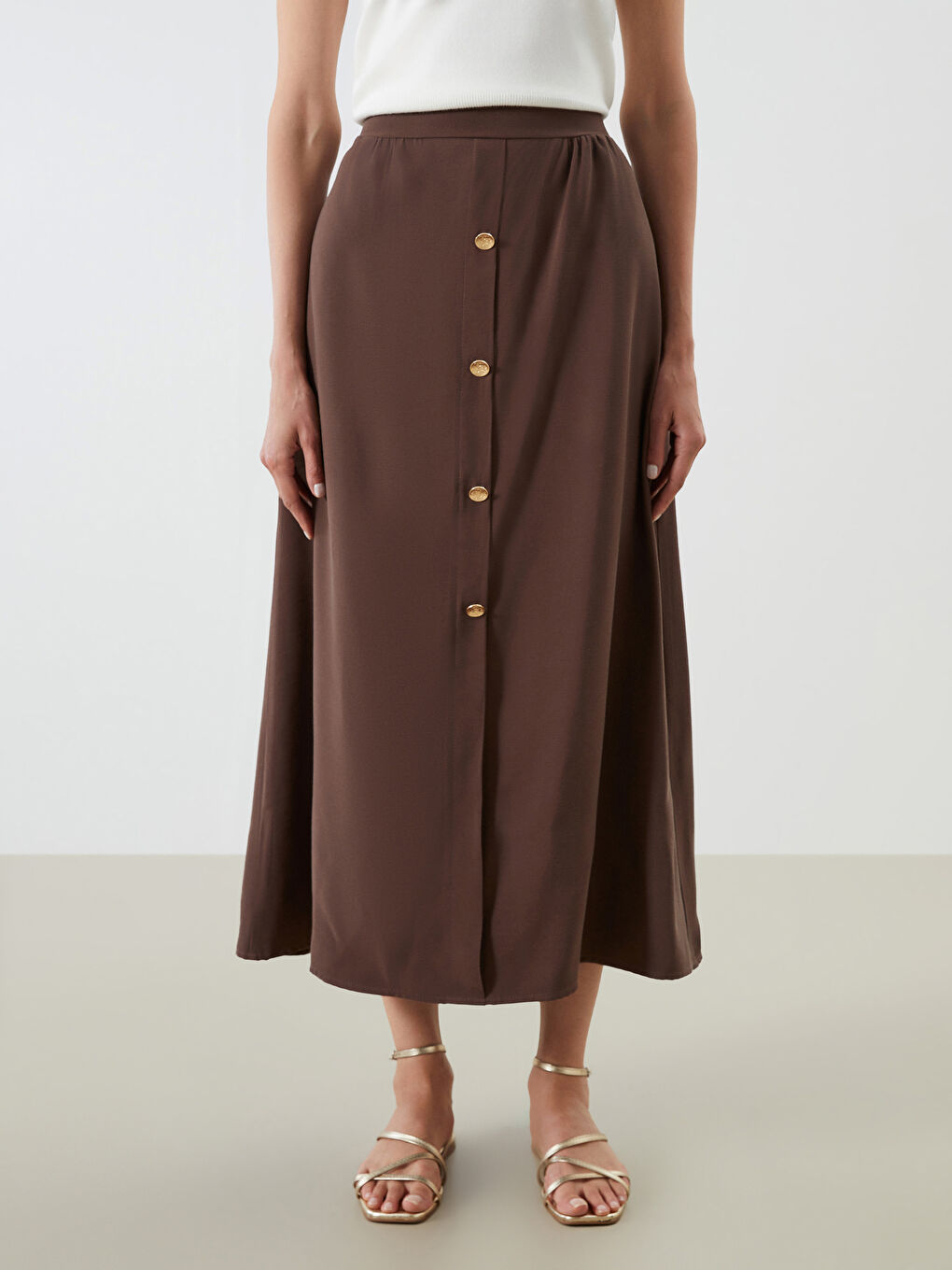 Kahverengi Beli Lastikli Pileli Etek-1